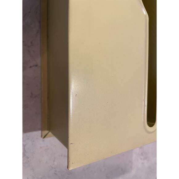 Vintage Metal Tissue Box Holder Cover Yellow With Flower Grecian Key Cut Out - Picture 5 of 10